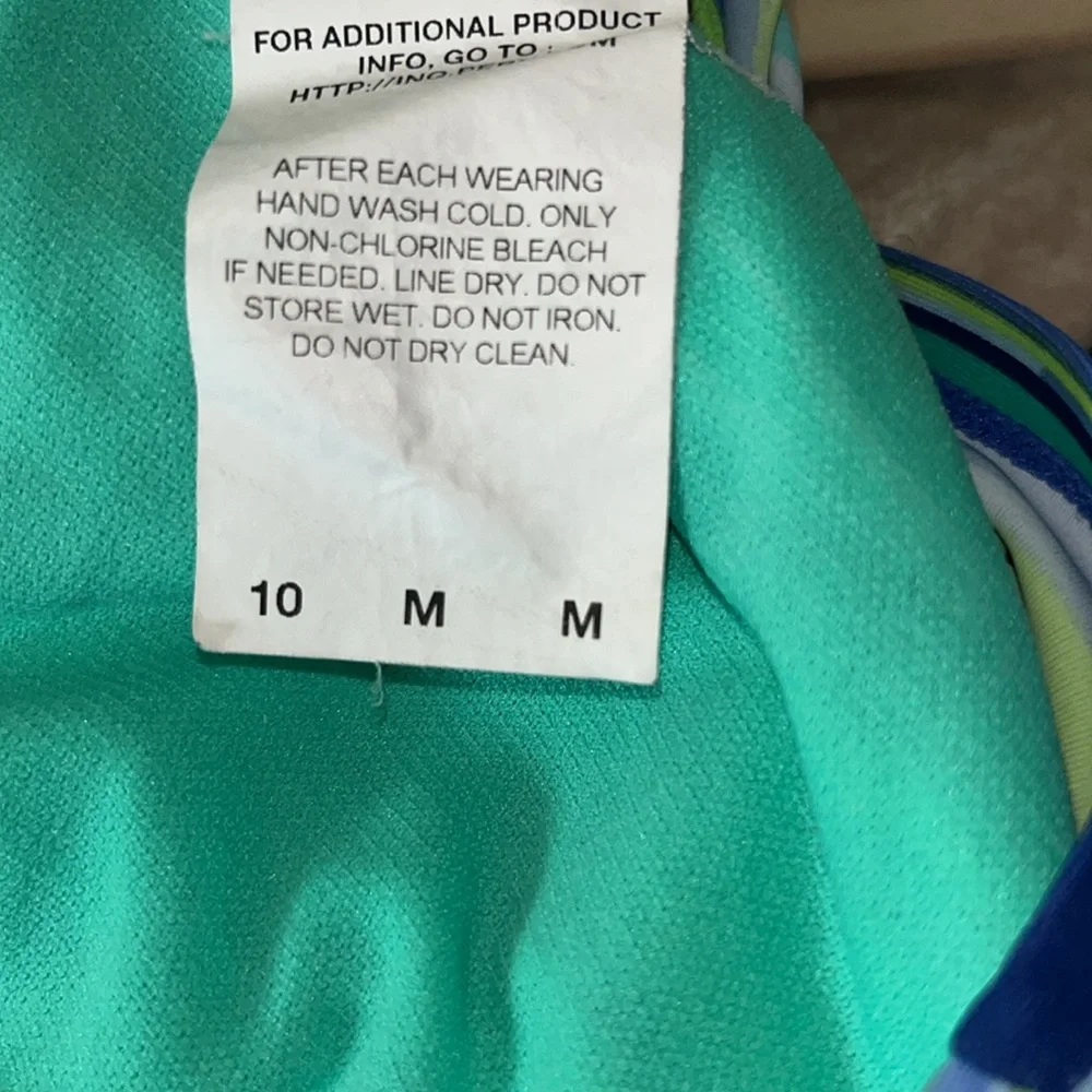 Nike Blue Green & White Striped Racerback Cross Strap Tankini Swim Top szYouth M